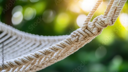 Close-up of durable hammock fabric and knot