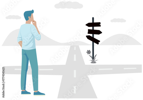 Man at Crossroads Making Decision
