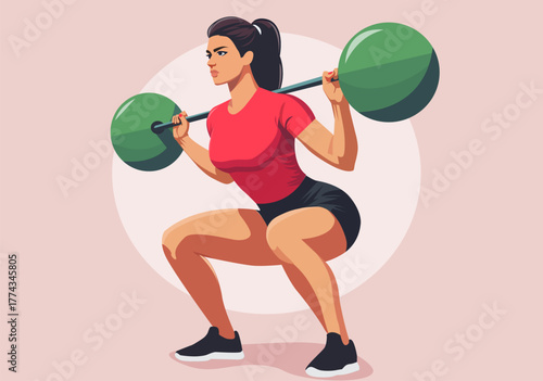 Strong Woman Performing Barbell Squat