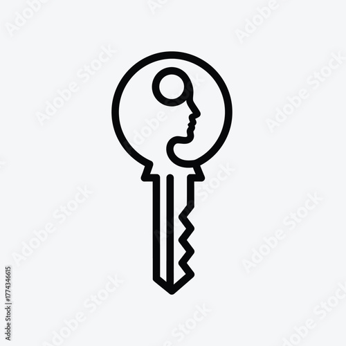 Vector illustration of key with human face inside, a concept of solution