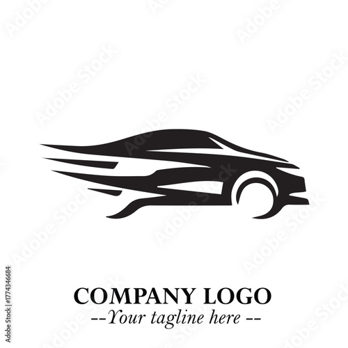 Car Running Fast Logo Symbol in Black on the White Background with Dynamic Speed Design