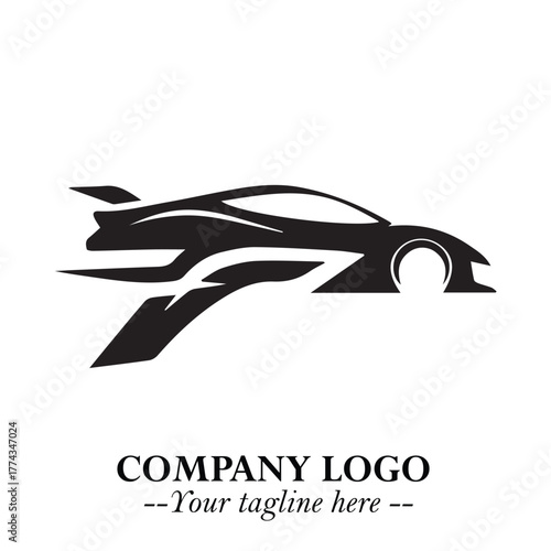 Car Running Fast Logo Symbol in Black on the White Background with Dynamic Speed Design