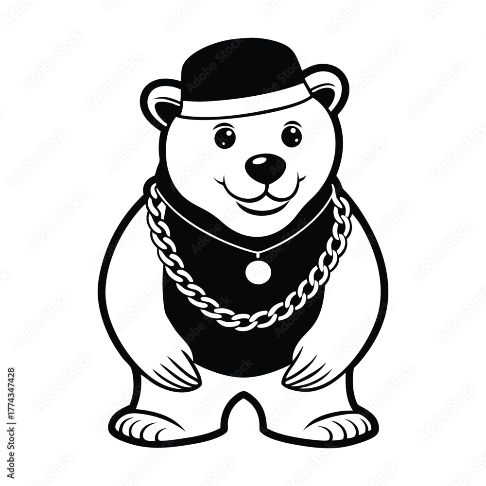 Fototapeta premium Cute Swag Polar Bear With Hat And gold chain necklace Cartoon svg
