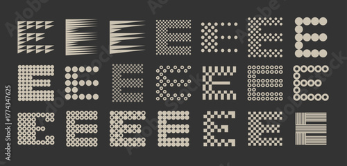 Decorative halftone dot letter E logo design set