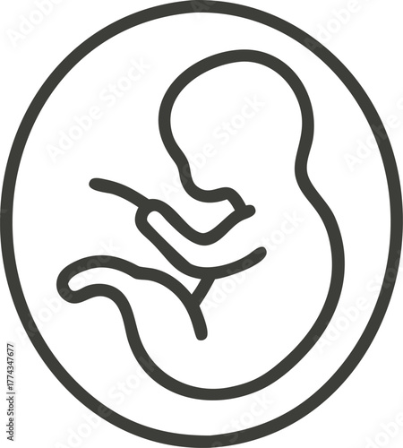 Simple outline silhouette of a fetus in a circle