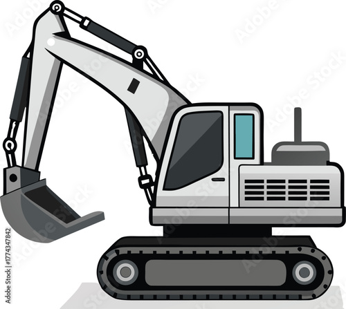 Heavy Excavator Digger Construction Machine Vector Illustration