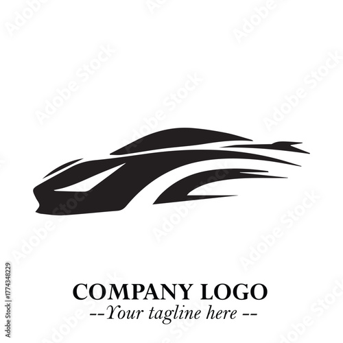 Car Running Fast Logo Symbol in Black on the White Background with Dynamic Speed Design