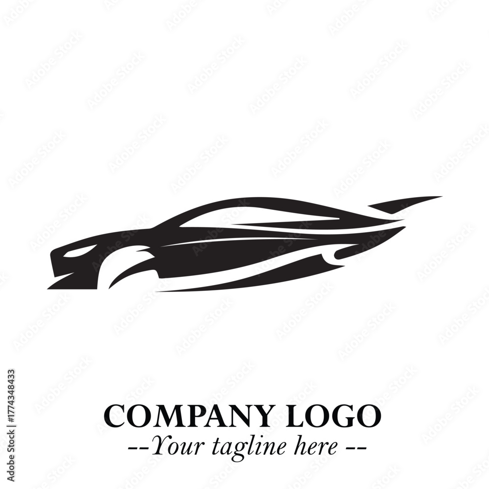 Obraz premium Car Running Fast Logo Symbol in Black on the White Background with Dynamic Speed Design