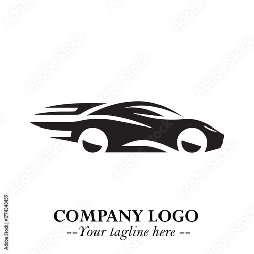 Car Running Fast Logo Symbol in Black on the White Background with Dynamic Speed Design