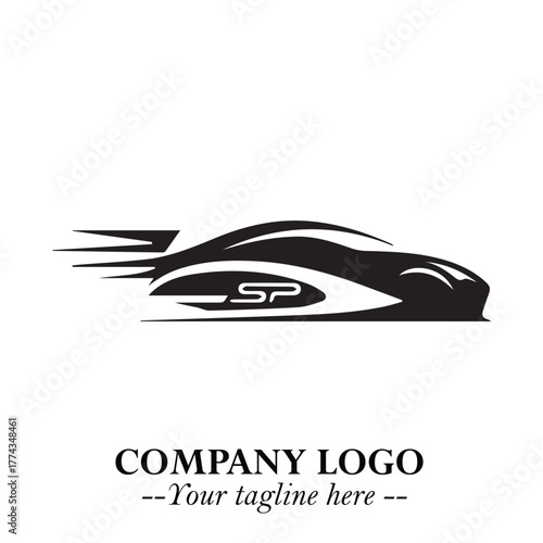 Car Running Fast Logo Symbol in Black on the White Background with Dynamic Speed Design