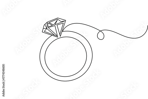 Simple continuous line drawing of diamond engagement ring for wedding concept