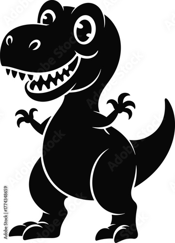 Black cartoon tyrannosaurus rex with wide smile dinosaur