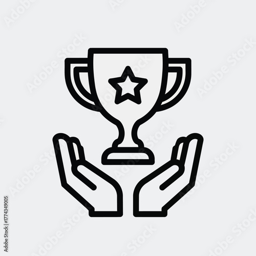 Vector illustration of hands holding a trophy with a star