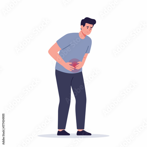 Flat Style Illustration of Man Suffering from Stomach Pain Character Design