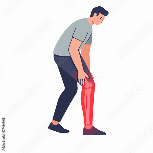Flat Design Man Suffering From Knee Pain Leg Injury Illustration