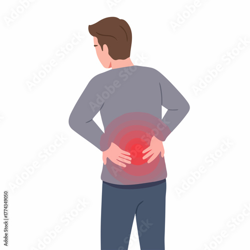 Flat Style Man Suffering From Back Pain Health Issue Illustration