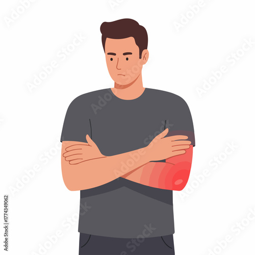 Flat Style Man with Elbow Pain and Redness Illustration