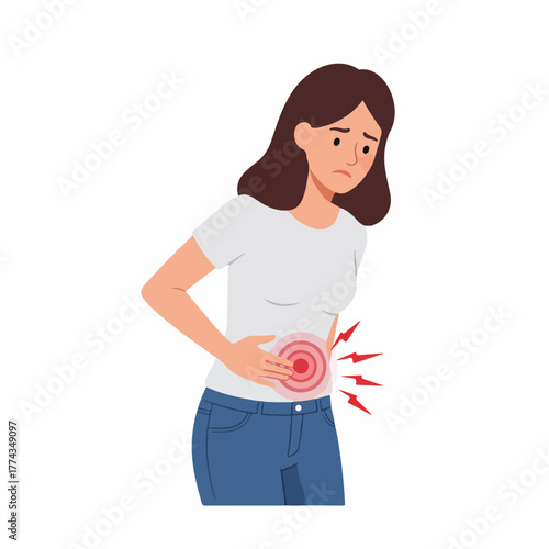 Flat Style Woman with Stomach Pain Illustration Health Problem