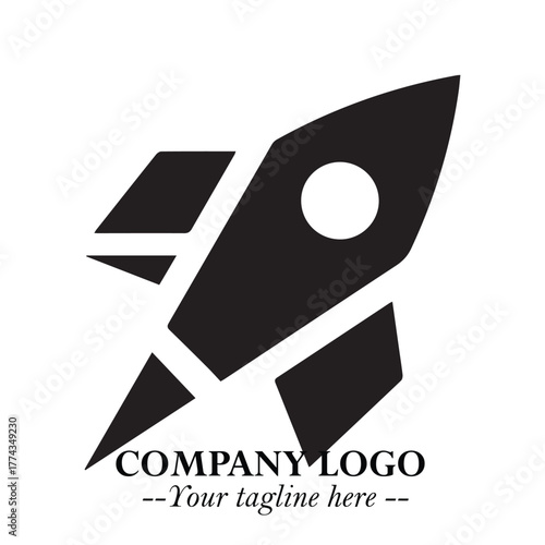 Rocket Logo Symbol in Black on the White Background with Modern Futuristic Space Design