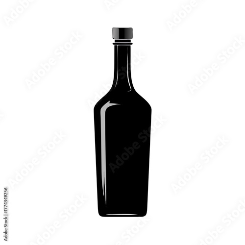 Black Silhouette of a Tall Alcohol Bottle Vector Mockup Template