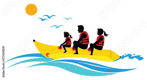 Family enjoying a fun boat ride on the bright blue water