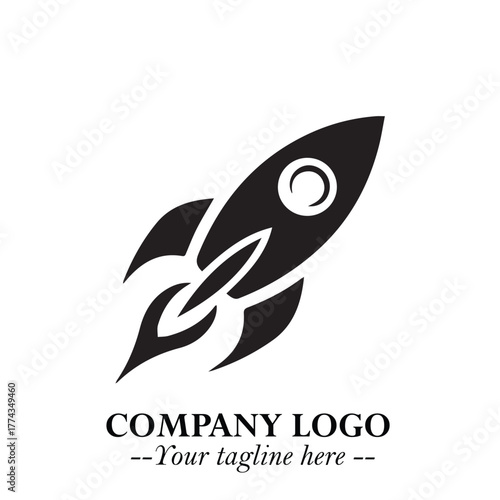 Rocket Logo Symbol in Black on the White Background with Modern Futuristic Space Design