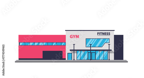 Modern gym building with a red and white exterior design