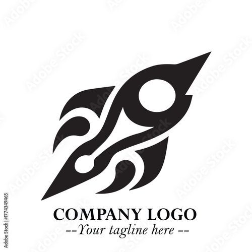 Rocket Logo Symbol in Black on the White Background with Modern Futuristic Space Design