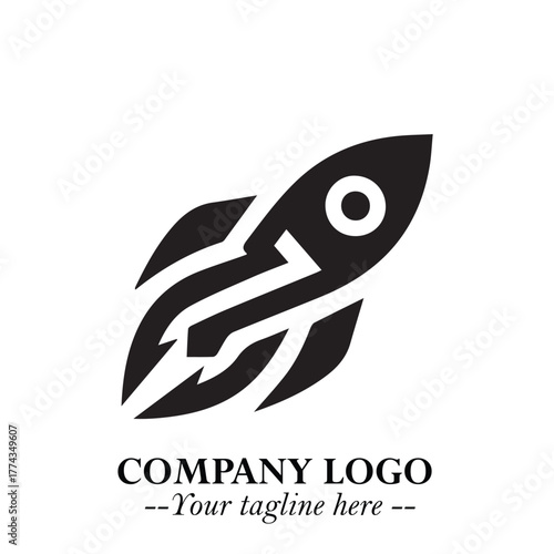 Rocket Logo Symbol in Black on the White Background with Modern Futuristic Space Design