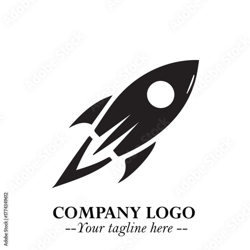 Rocket Logo Symbol in Black on the White Background with Modern Futuristic Space Design
