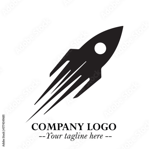 Rocket Logo Symbol in Black on the White Background with Modern Futuristic Space Design