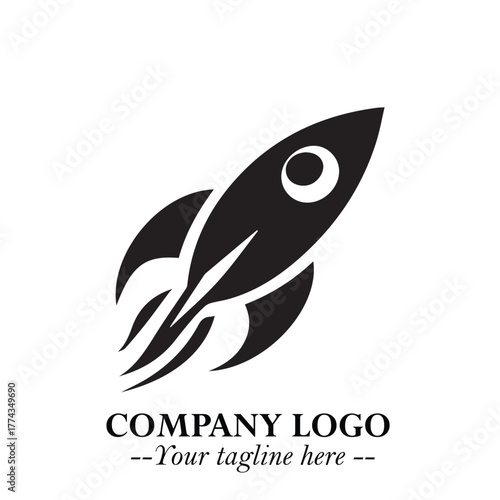 Rocket Logo Symbol in Black on the White Background with Modern Futuristic Space Design