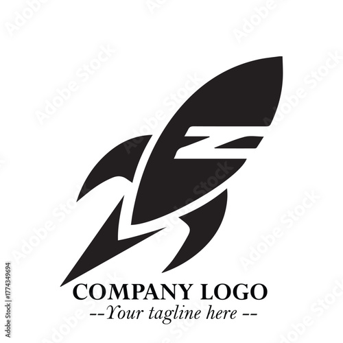 Rocket Logo Symbol in Black on the White Background with Modern Futuristic Space Design