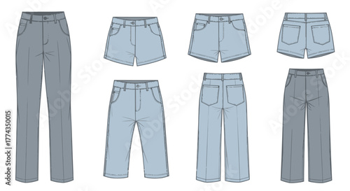 Collection of denim shorts and jeans in various styles and washes