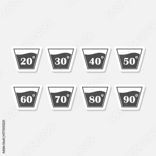 Temperature sign for washing icons set sticker isolated on gray background