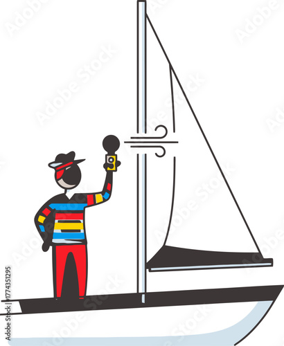 determined sailor measures crucial wind data, mastering ocean for adventure