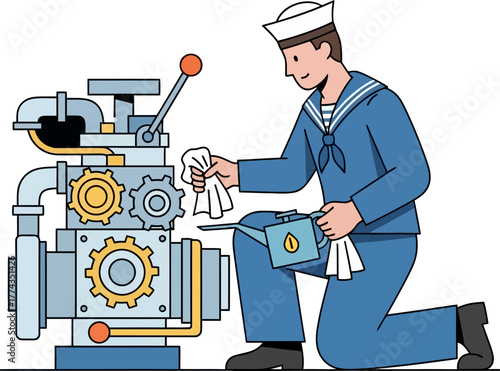 naval engineer meticulously oils machinery, ensuring peak performance for every voyage