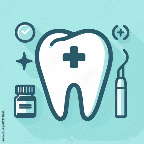 Flat tooth icon vector, dental care concept
