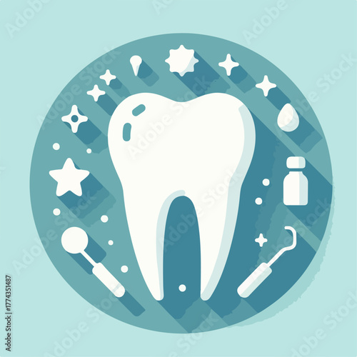 Flat tooth icon vector, dental care concept