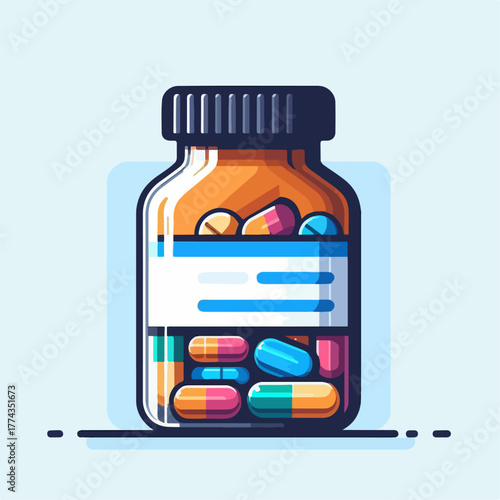 Flat vector of a pill bottle medicine concept