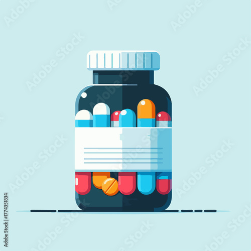 Flat vector of a pill bottle medicine concept