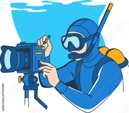 explorer unveils aquatic secrets, meticulously filming the oceans vibrant tapestry