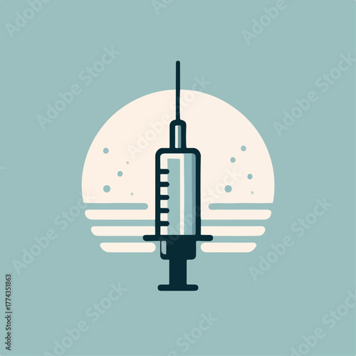 Minimal syringe icon vector, flat vaccination concept