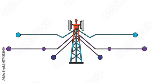 Simple illustration of a communication tower with connected network nodes