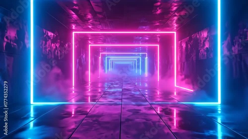 Futuristic Neon Tunnel with Pink and Blue Lights.