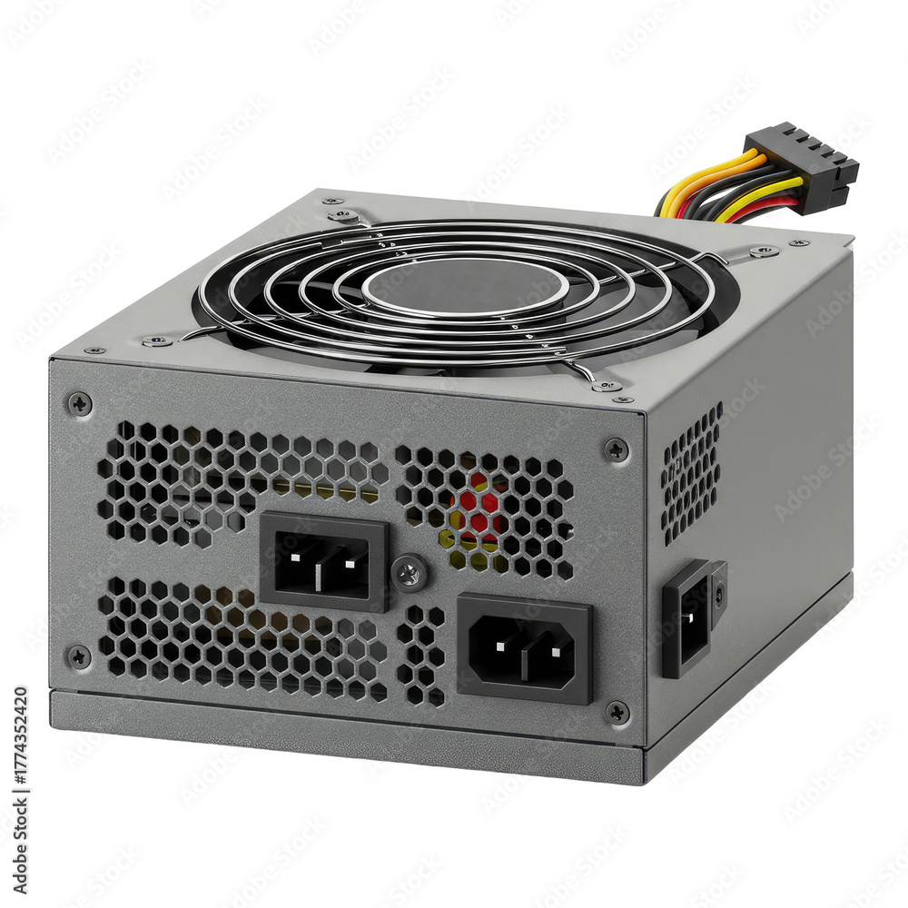 Fototapeta premium High Efficiency Power Supply For Desktop Computers, Cut Out, Clipping Path, Isolated on a Transparent PNG Background.