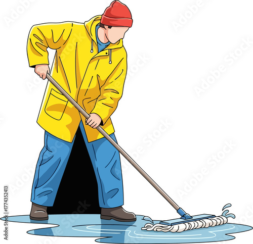 vibrant professional diligently cleans spill, restoring order and hygiene effortlessly