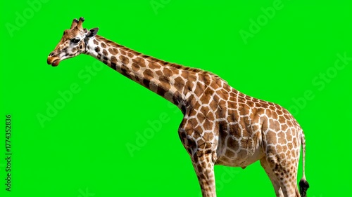 Wild African Giraffe on Green Screen Background for Compositing