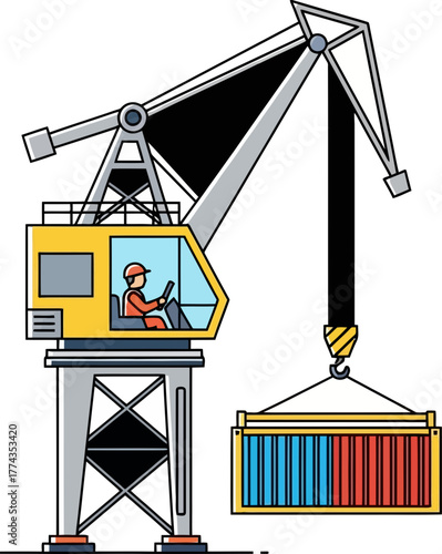 industrial ballet operator orchestrates heavy lifts, facilitating international commerce flow