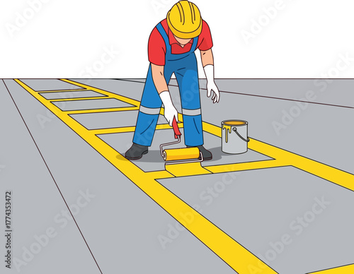 diligently painting safety lines, worker creates order and efficient workplace flow